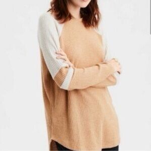 AE Brushed Waffle Knit Raglan Varsity Striped Baseball Tee